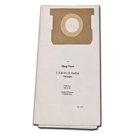 Green Klean Microplus For Shop Vac 906-61-00 5 - 8 Gallon Medium Efficiency 712-05 Replacement Filter Bag, 15PK GR134942